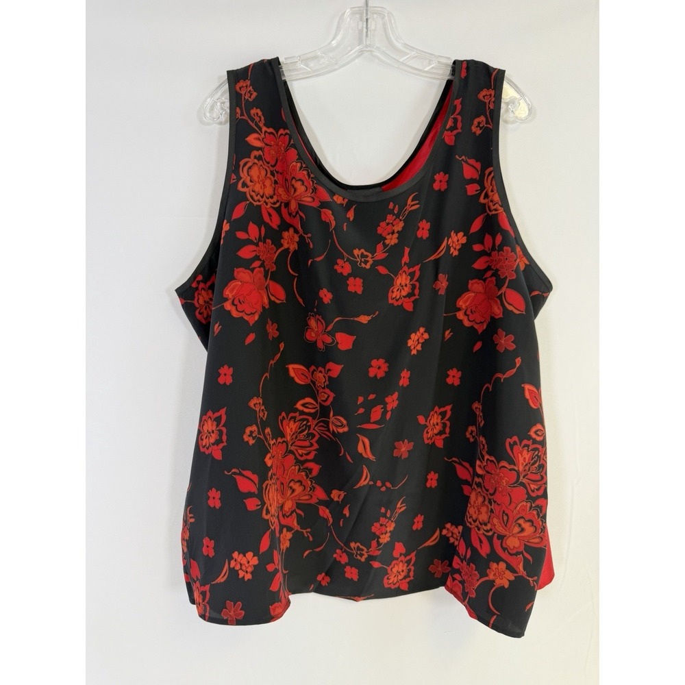 Koos of Course 100% Silk Sleeveless Top 3X Plus Blouse Tank Red Black Floral New
